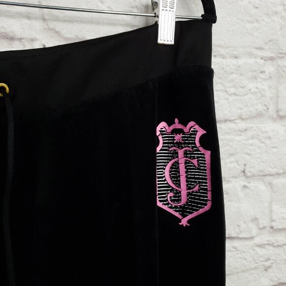 Juicy Couture 90s Y2K Black Velour Track Pants Drawstring Elastic Waist Bling XL - Picture 6 of 12